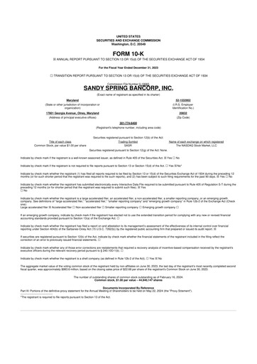 Thumbnail Sandy Spring Bank 10-K Annual Report 2023