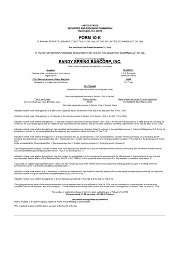 Thumbnail Sandy Spring Bank 10-K Annual Report 2024