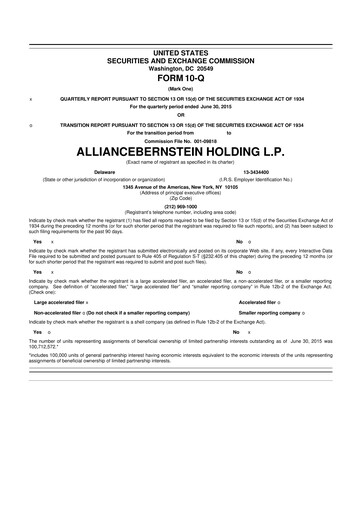 Thumbnail AllianceBernstein 10-Q Quarterly Report FY 