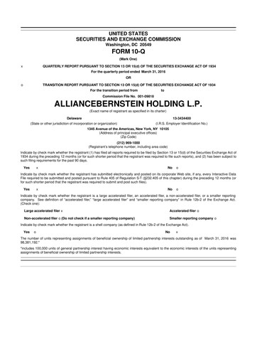 Thumbnail AllianceBernstein 10-Q Quarterly Report FY 