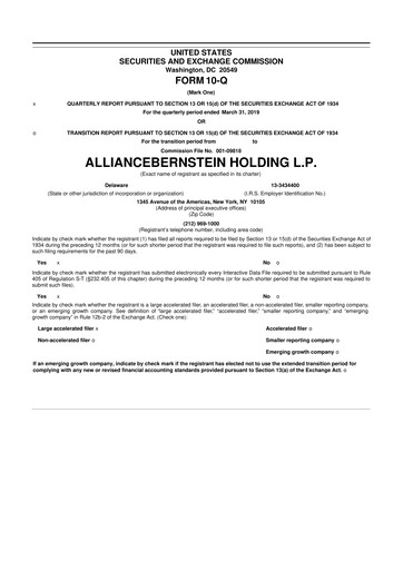 Thumbnail AllianceBernstein 10-Q Quarterly Report FY 