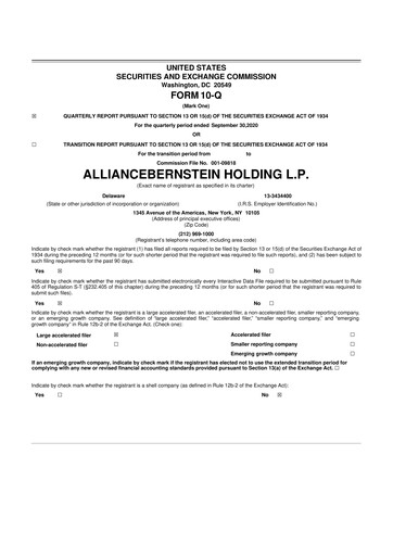 Thumbnail AllianceBernstein 10-Q Quarterly Report FY 