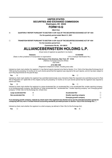 Thumbnail AllianceBernstein 10-Q Quarterly Report FY 