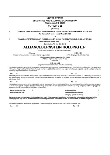 Miniature AllianceBernstein 10-Q Rapport trimestriel  