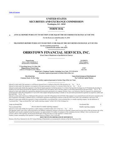Thumbnail Orrstown Financial Services 10-K Annual Report 2014
