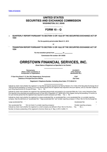 Thumbnail Orrstown Financial Services 10-Q Quarterly Report FY2015 