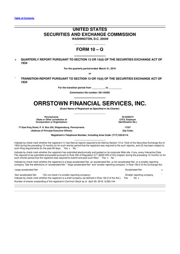 Thumbnail Orrstown Financial Services 10-Q Quarterly Report FY2016 