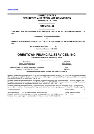 Thumbnail Orrstown Financial Services 10-Q Quarterly Report FY2016 