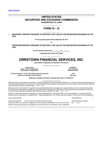 Thumbnail Orrstown Financial Services 10-Q Quarterly Report FY2016 