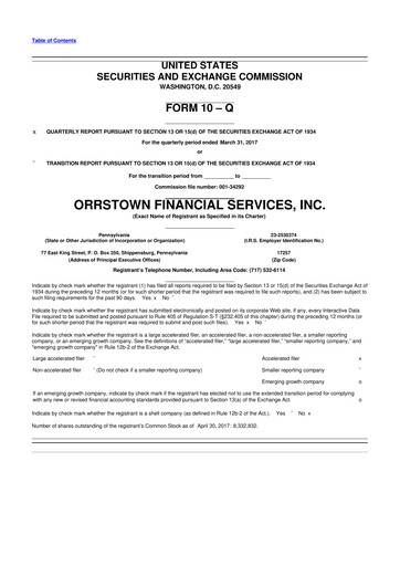 Thumbnail Orrstown Financial Services 10-Q Quarterly Report FY2017 