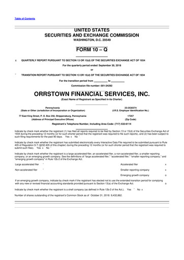 Thumbnail Orrstown Financial Services 10-Q Quarterly Report FY2018 