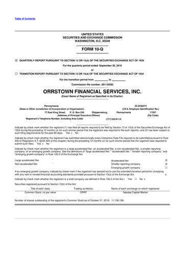 Thumbnail Orrstown Financial Services 10-Q Quarterly Report FY2019 