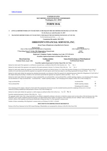 Thumbnail Orrstown Financial Services 10-K Annual Report 2019