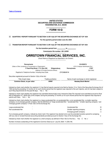 Thumbnail Orrstown Financial Services 10-Q Quarterly Report FY2020 