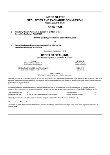 Thumbnail Dynex Capital 10-Q Quarterly Report FY 