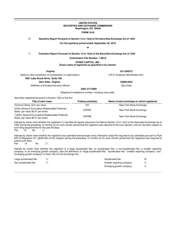 Thumbnail Dynex Capital 10-Q Quarterly Report FY2019 