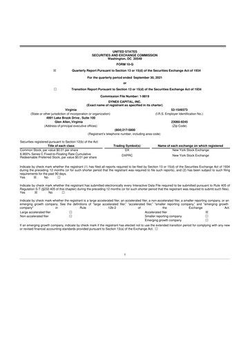 Thumbnail Dynex Capital 10-Q Quarterly Report FY2021 