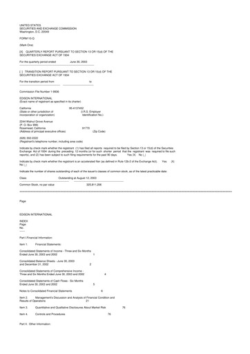 Thumbnail Edison International
 10-Q Quarterly Report FY 