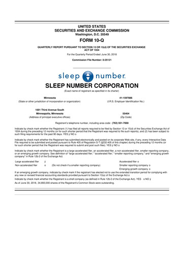 Thumbnail Sleep Number 10-Q Quarterly Report FY2018 
