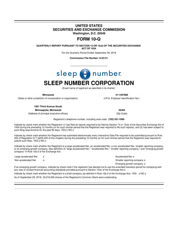 Thumbnail Sleep Number 10-Q Quarterly Report FY2018 