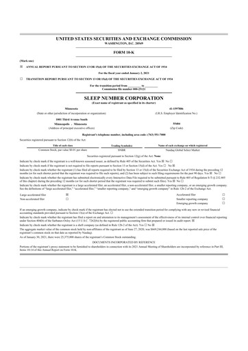 Thumbnail Sleep Number 10-K Annual Report 2020