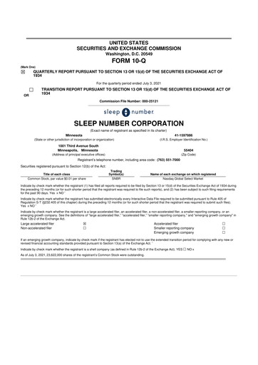 Thumbnail Sleep Number 10-Q Quarterly Report FY2021 