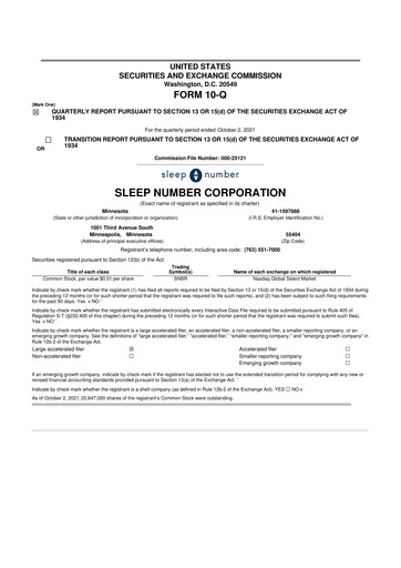 Thumbnail Sleep Number 10-Q Quarterly Report FY2021 