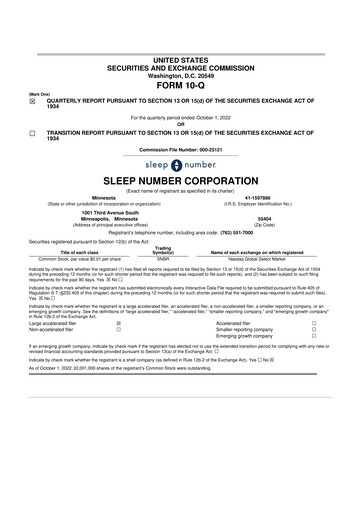 Thumbnail Sleep Number 10-Q Quarterly Report FY2022 