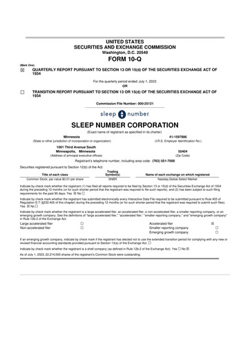 Thumbnail Sleep Number 10-Q Quarterly Report FY2023 