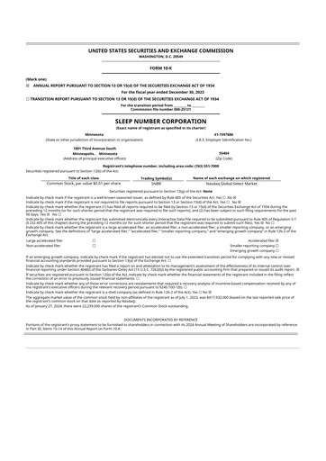 Thumbnail Sleep Number 10-K Annual Report 2023