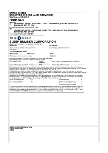 Thumbnail Sleep Number 10-Q Quarterly Report FY2024 