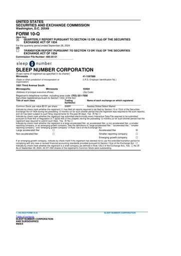 Thumbnail Sleep Number 10-Q Quarterly Report FY2024 