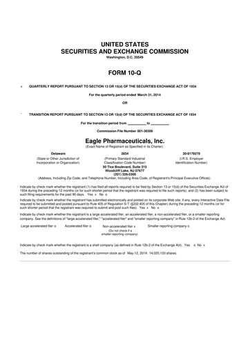 Thumbnail Eagle Pharmaceuticals
 10-Q Quarterly Report FY2014 