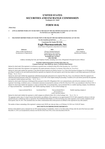Thumbnail Eagle Pharmaceuticals
 10-K Annual Report 2015