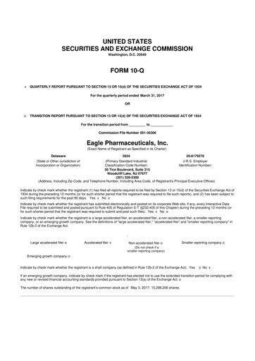 Thumbnail Eagle Pharmaceuticals
 10-Q Quarterly Report FY2017 