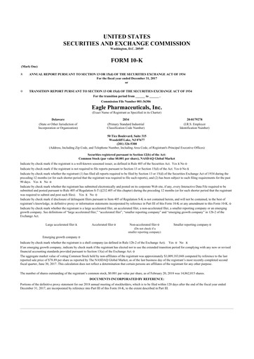 Thumbnail Eagle Pharmaceuticals
 10-K Annual Report 2017