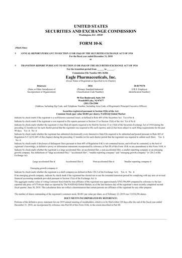 Thumbnail Eagle Pharmaceuticals
 10-K Annual Report 2018