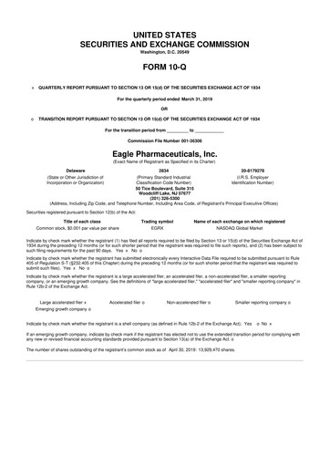 Thumbnail Eagle Pharmaceuticals
 10-Q Quarterly Report FY2019 