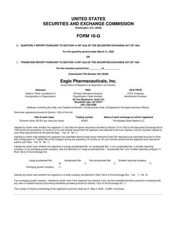Thumbnail Eagle Pharmaceuticals
 10-Q Quarterly Report FY2020 