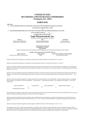 Thumbnail Eagle Pharmaceuticals
 10-K Annual Report 2020