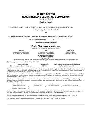 Thumbnail Eagle Pharmaceuticals
 10-Q Quarterly Report FY2021 