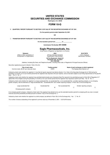 Thumbnail Eagle Pharmaceuticals
 10-Q Quarterly Report FY2021 