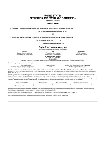 Thumbnail Eagle Pharmaceuticals
 10-Q Quarterly Report FY2022 
