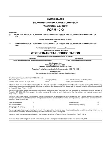Thumbnail WSFS Financial 10-Q Quarterly Report FY 