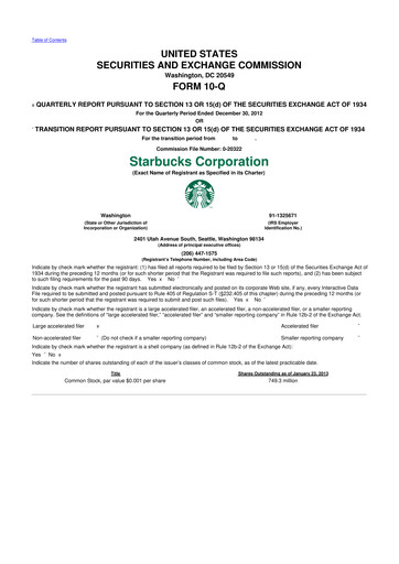 Thumbnail Starbucks 10-Q Quarterly Report FY2013 