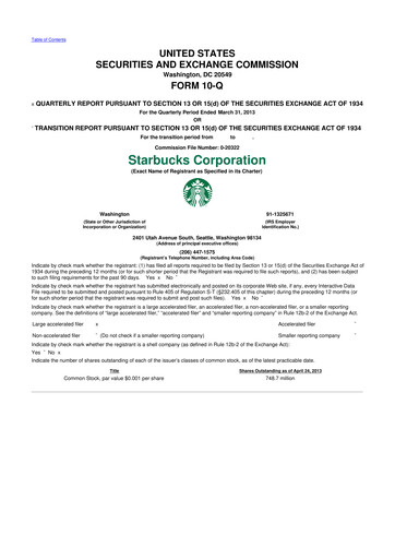 Thumbnail Starbucks 10-Q Quarterly Report FY2013 