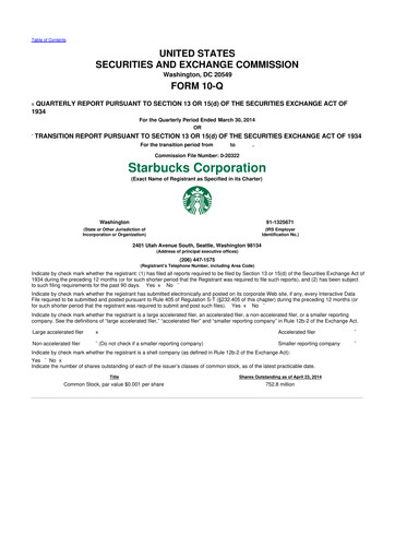 Thumbnail Starbucks 10-Q Quarterly Report FY2014 