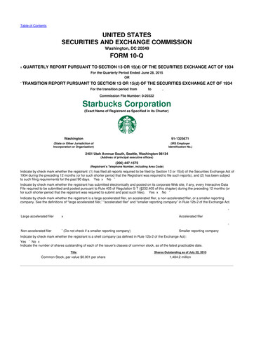 Thumbnail Starbucks 10-Q Quarterly Report FY2015 