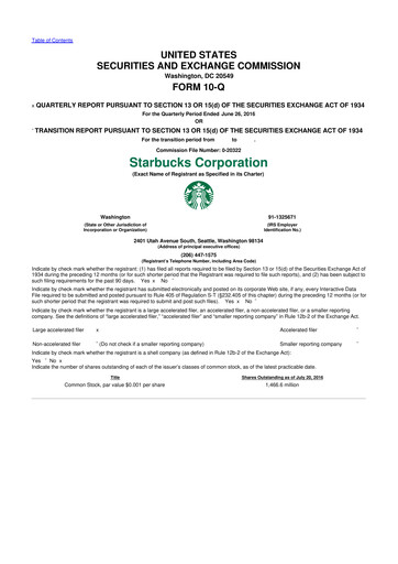 Thumbnail Starbucks 10-Q Quarterly Report FY2016 