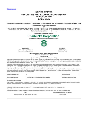 Thumbnail Starbucks 10-Q Quarterly Report FY2017 